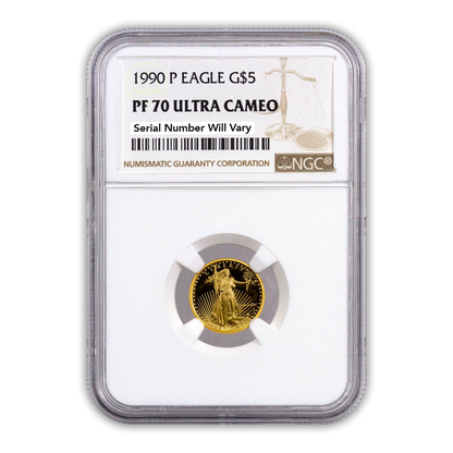 1990 $5 Gold Eagle - 1/10th oz Philadelphia Proof - NGC PF70