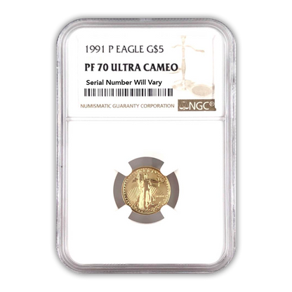 1991 $5 Gold Eagle - 1/10th oz - Philadelphia Proof - NGC PF70