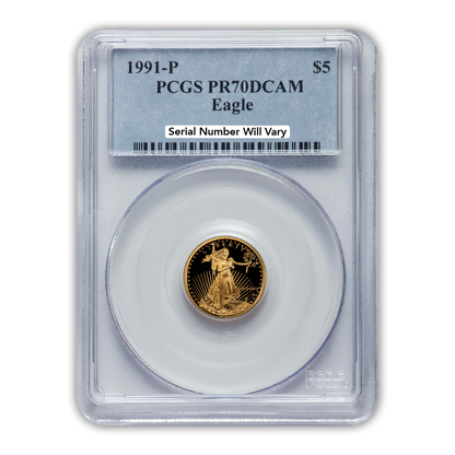 1991 $5 Gold Eagle - 1/10th oz - Philadelphia Proof - PCGS PR70