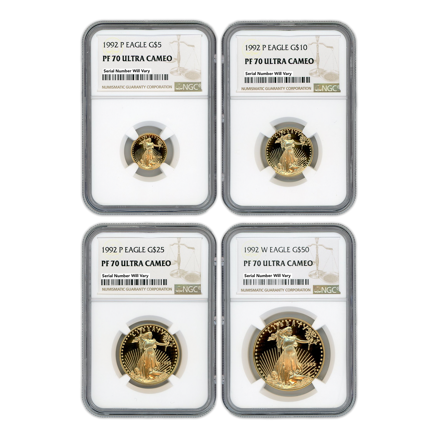 1992 4 Piece Gold Eagle Set NGC PF 70