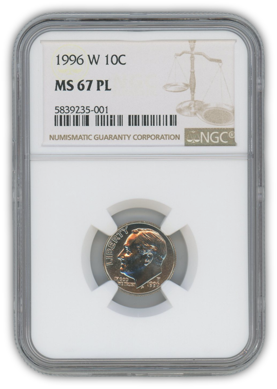 1996 Roosevelt Dime West Point - NGC MS67 PL Prooflike