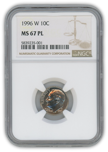 1996 Roosevelt Dime West Point - NGC MS67 PL Prooflike