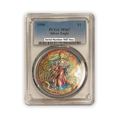 1996 Silver Eagle - Business Strike - PCGS MS67 - Deep Rainbow Toned
