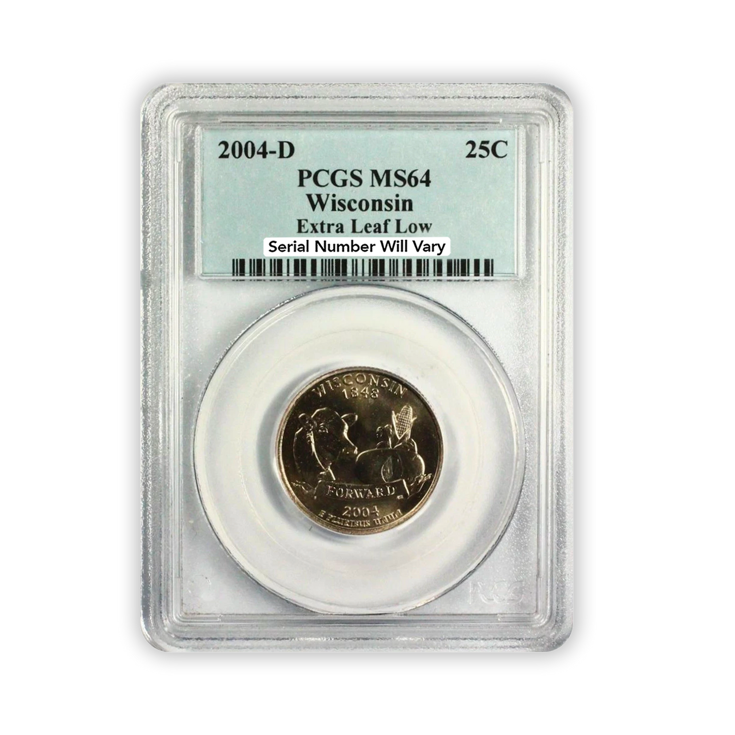 2004 Wisconsin Quarter Dollar Denver - Extra Leaf Low Error - PCGS MS64