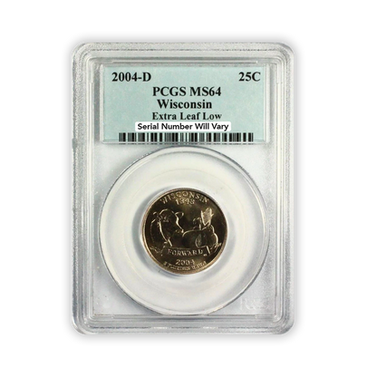 2004 Wisconsin Quarter Dollar Denver - Extra Leaf Low Error - PCGS MS64