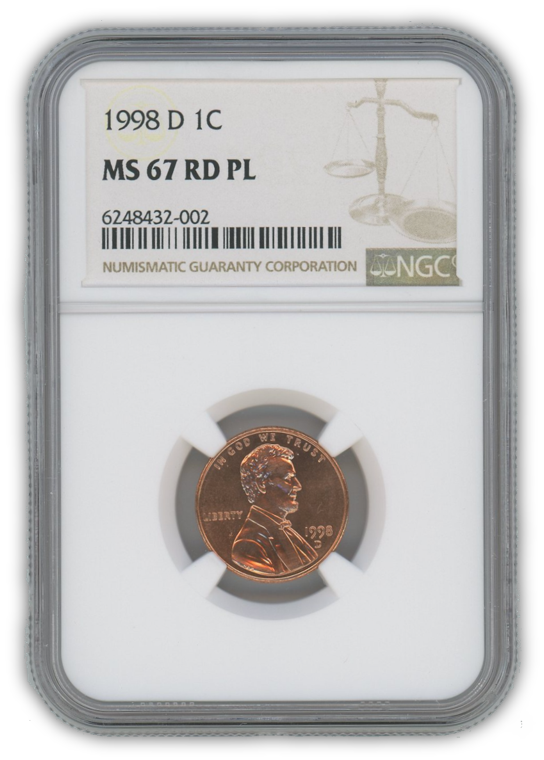 1998 Lincoln Cent Denver - NGC MS67 RD PL Prooflike
