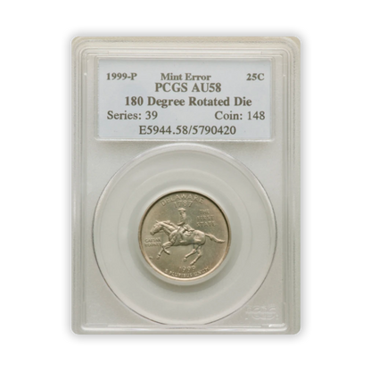 1999 Delaware Quarter Dollar Philadelphia - 180 Rotated Dies - PCGS AU58