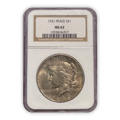 1921 Peace Silver Dollar Philadelphia - NGC MS62 Natural Toning