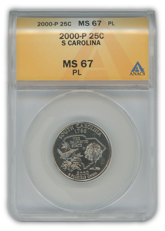 2000 South Carolina Quarter Dollar Philadelphia - ANACS MS67 PL Prooflike