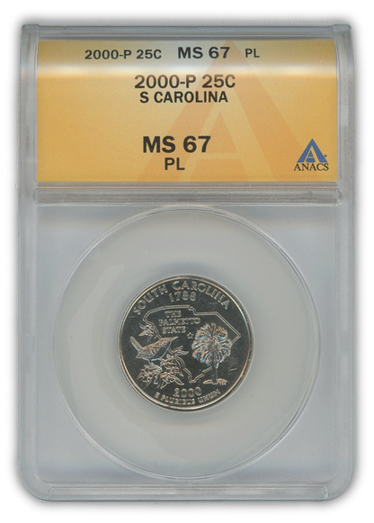 2000 South Carolina Quarter Dollar Philadelphia - ANACS MS67 PL Prooflike