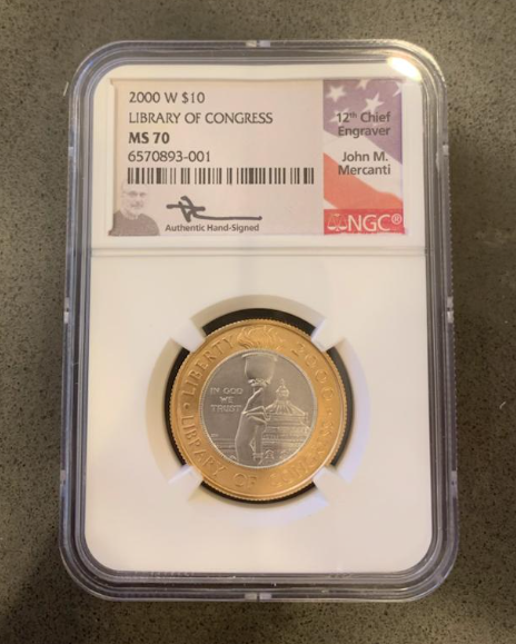 2000 W $10 Library Of Congress NGC MS70 Mercanti Flag Label