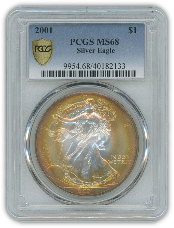 2001 Silver Eagle - Business Strike - PCGS MS68 - Deep Rainbow Toned