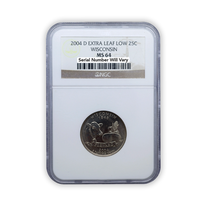 2004 Wisconsin Quarter Dollar Denver - Extra Leaf Low Error - NGC MS64