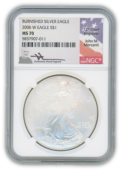 2006 Silver Eagle - West Point Burnished - NGC MS70 Mercanti Label