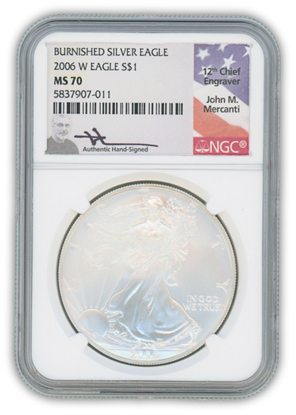 2006 Silver Eagle - West Point Burnished - NGC MS70 Mercanti Label