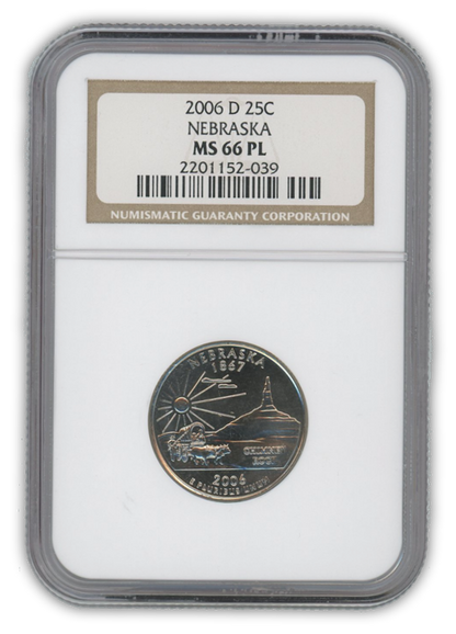 2006 Nebraska Quarter Dollar Denver - NGC MS66 PL Prooflike