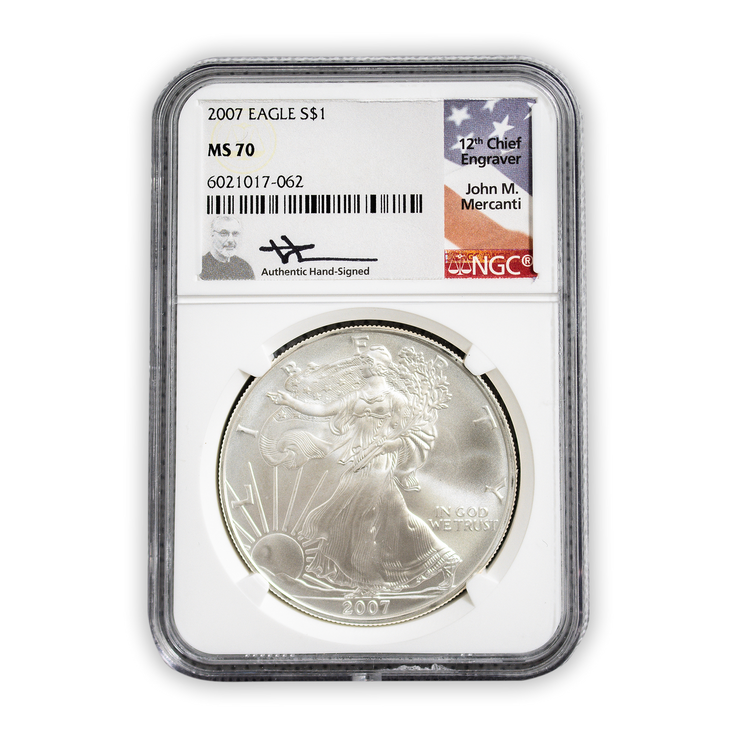 2007 Silver Eagle - Business Strike - NGC MS70 Mercanti Label