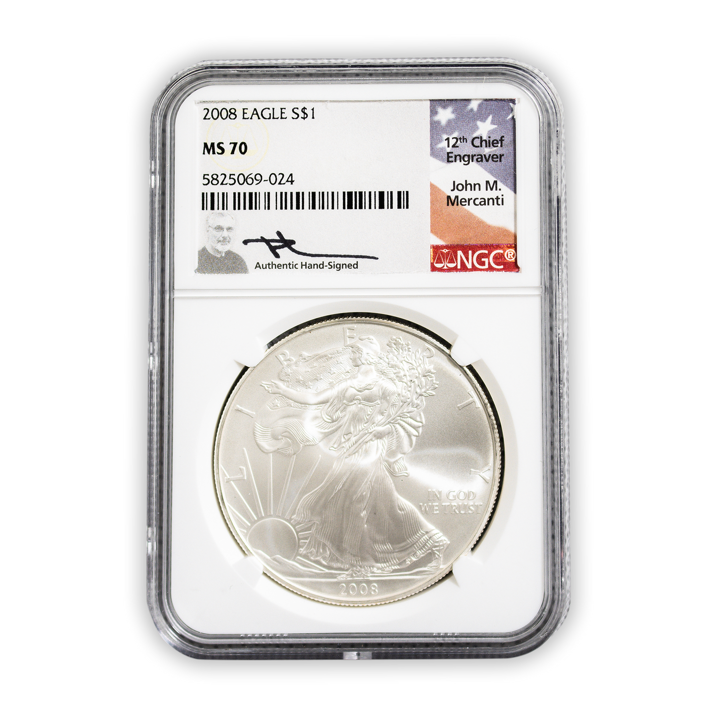 2008 Silver Eagle - Business Strike - NGC MS70 Mercanti Label