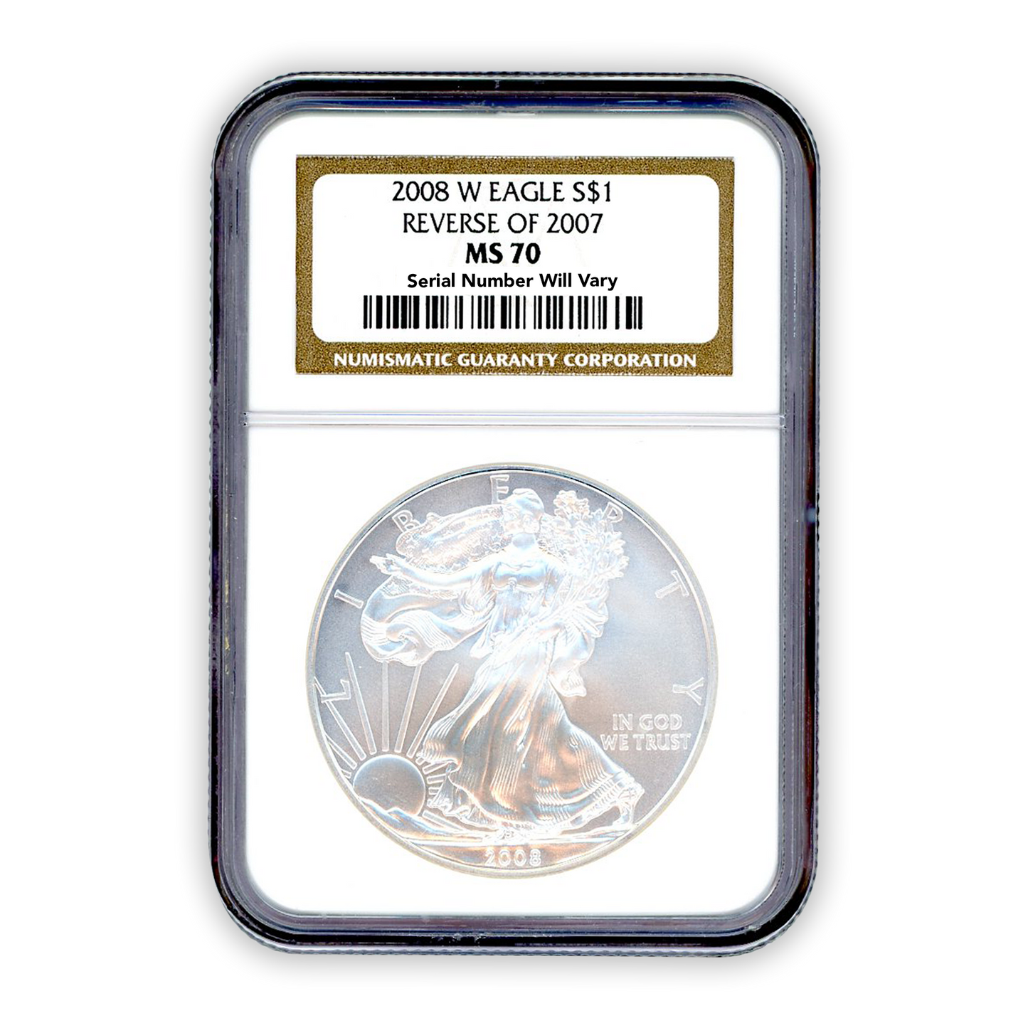 2008 W Eagle Silver Dollar Reverse of 2007 NGC MS70