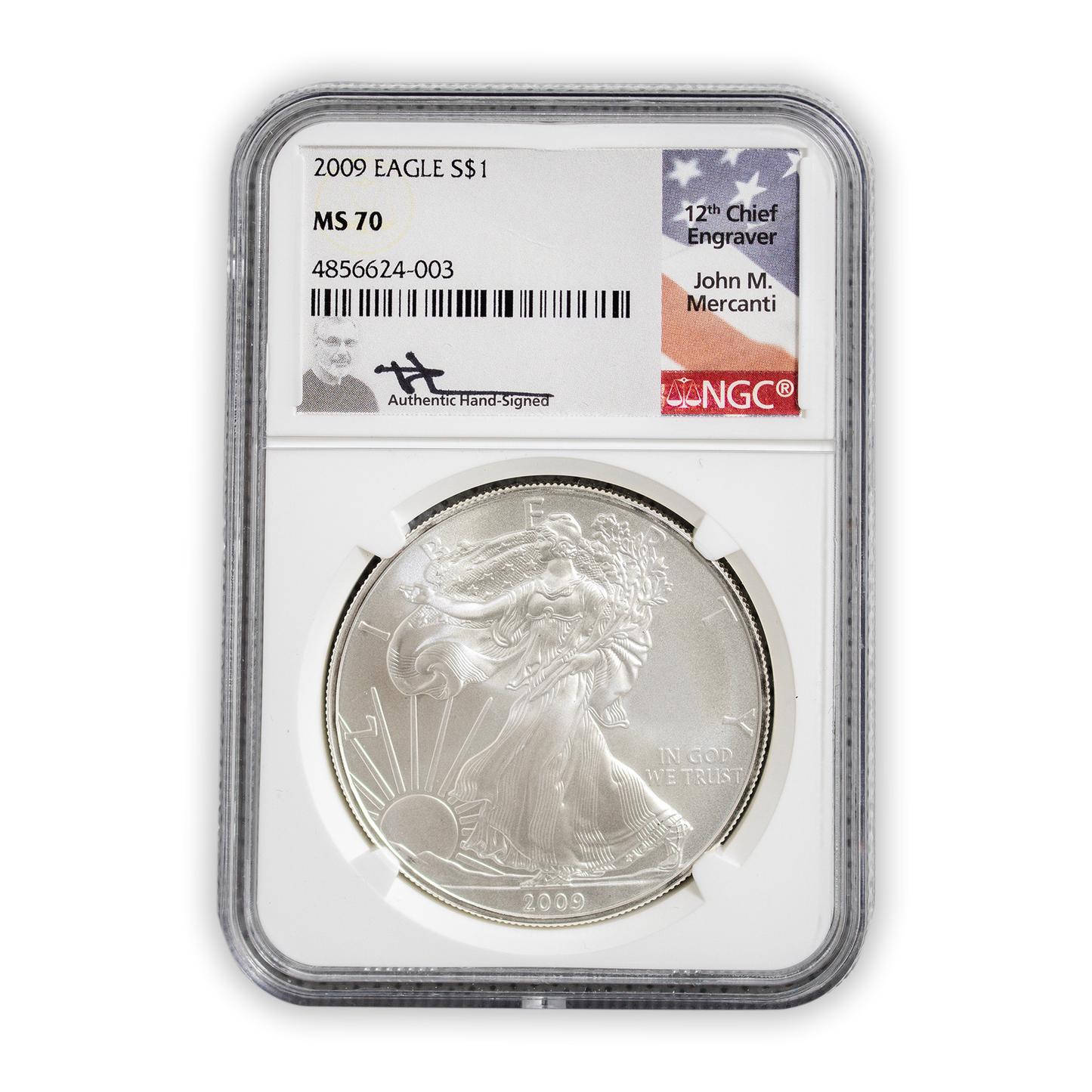 2009 Silver Eagle - Business Strike - NGC MS70 Mercanti Label