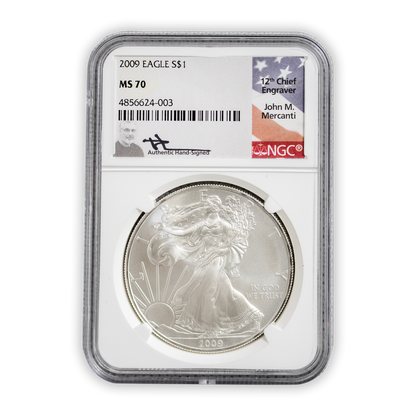 2009 Silver Eagle - Business Strike - NGC MS70 Mercanti Label