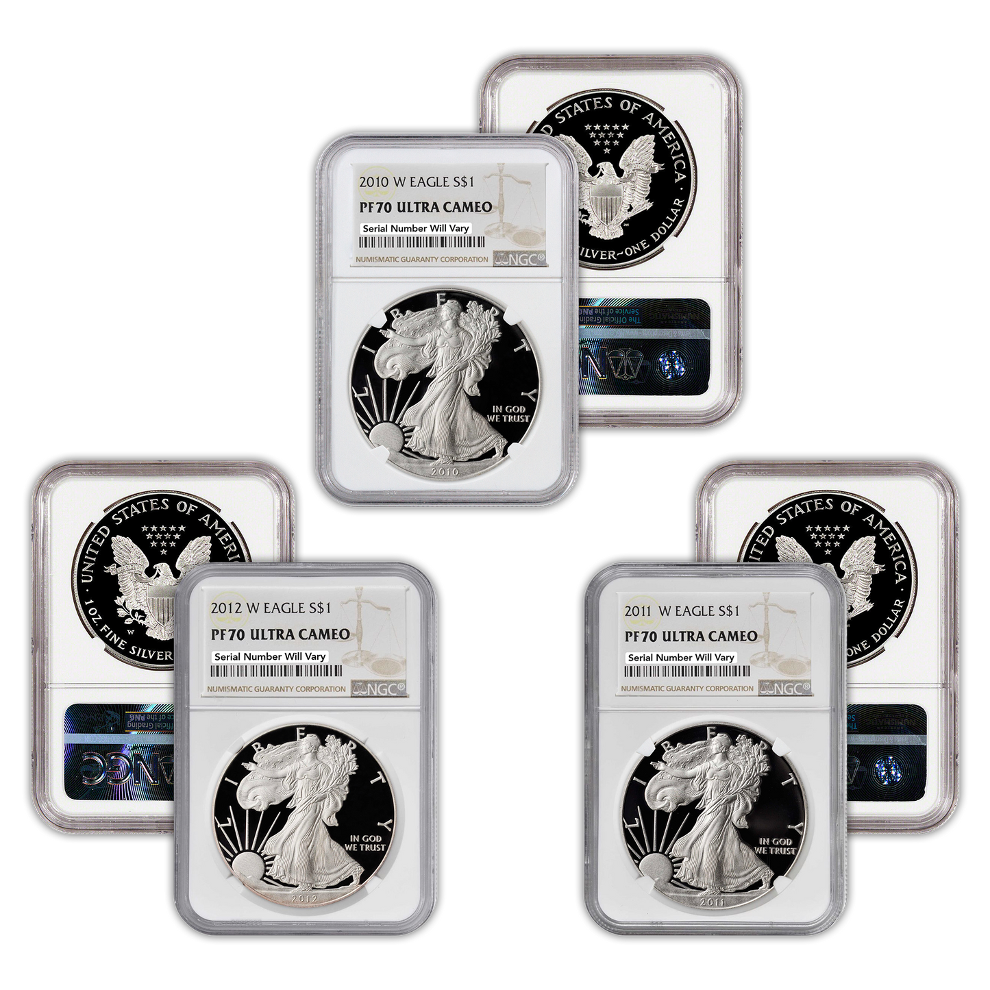 2010 - 2012 Silver Eagle 3 Coin Value Pack - Proof - NGC PF70
