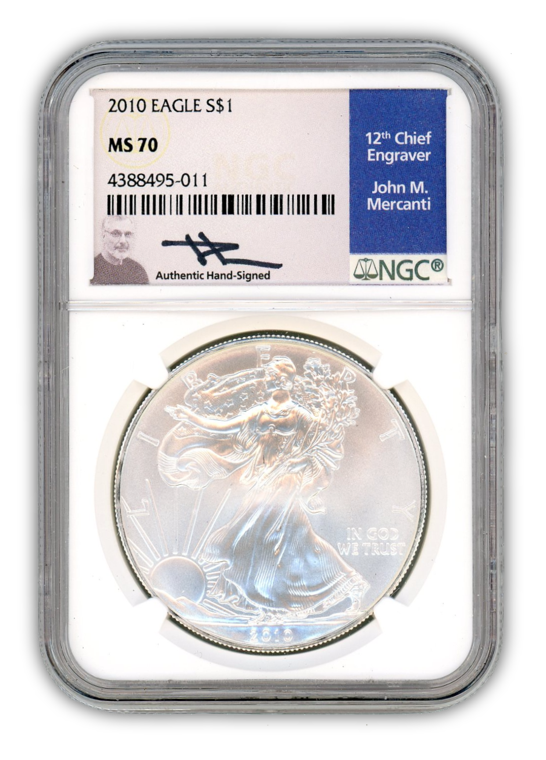 2010 Silver Eagle - Business Strike - NGC MS70 Mercanti Label