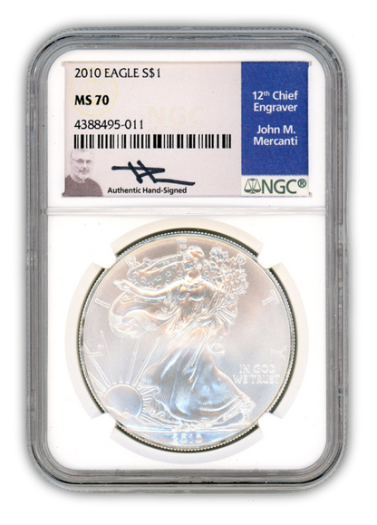 2010 Silver Eagle - Business Strike - NGC MS70 Mercanti Label
