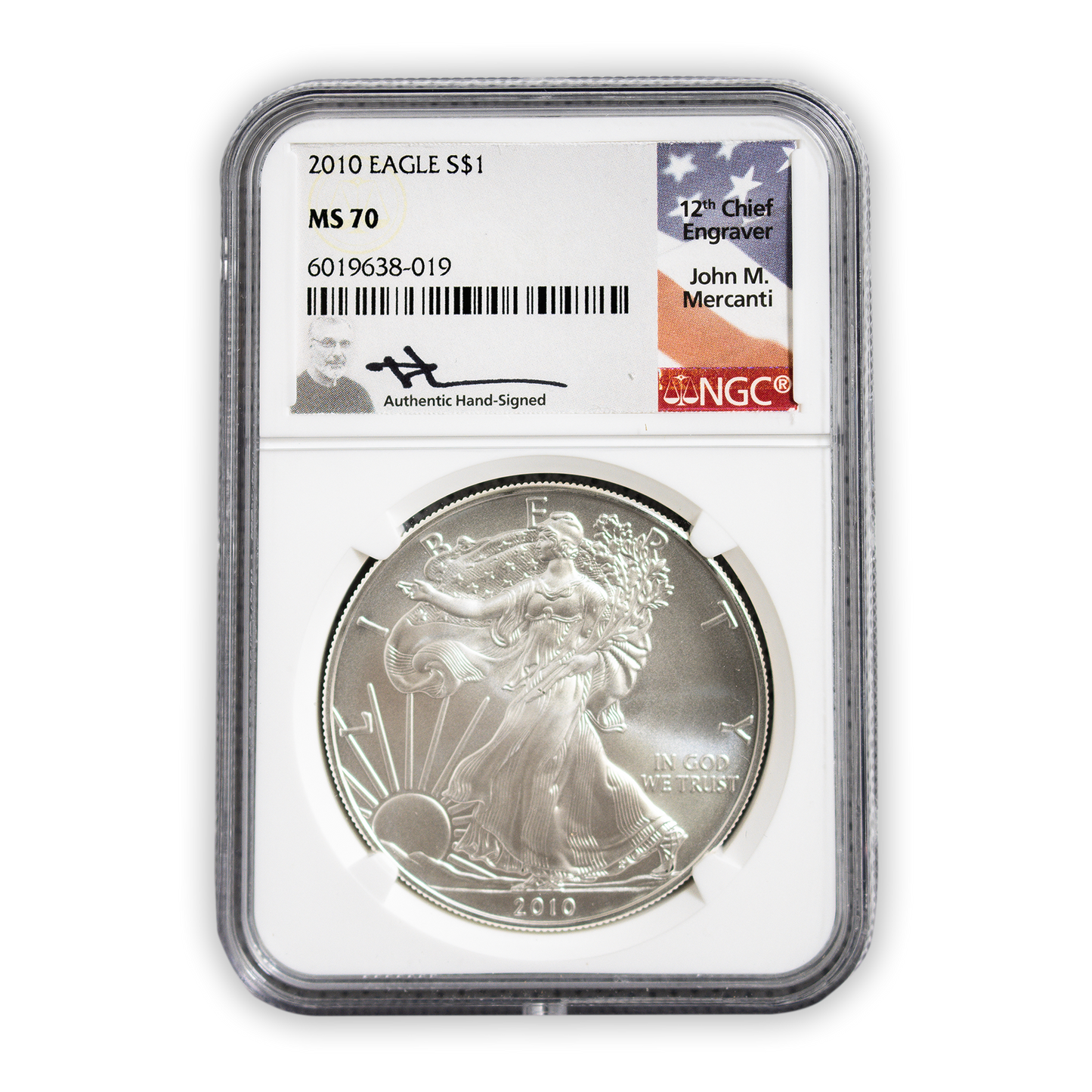 2010 Silver Eagle - Business Strike - NGC MS70 Mercanti Flag Label