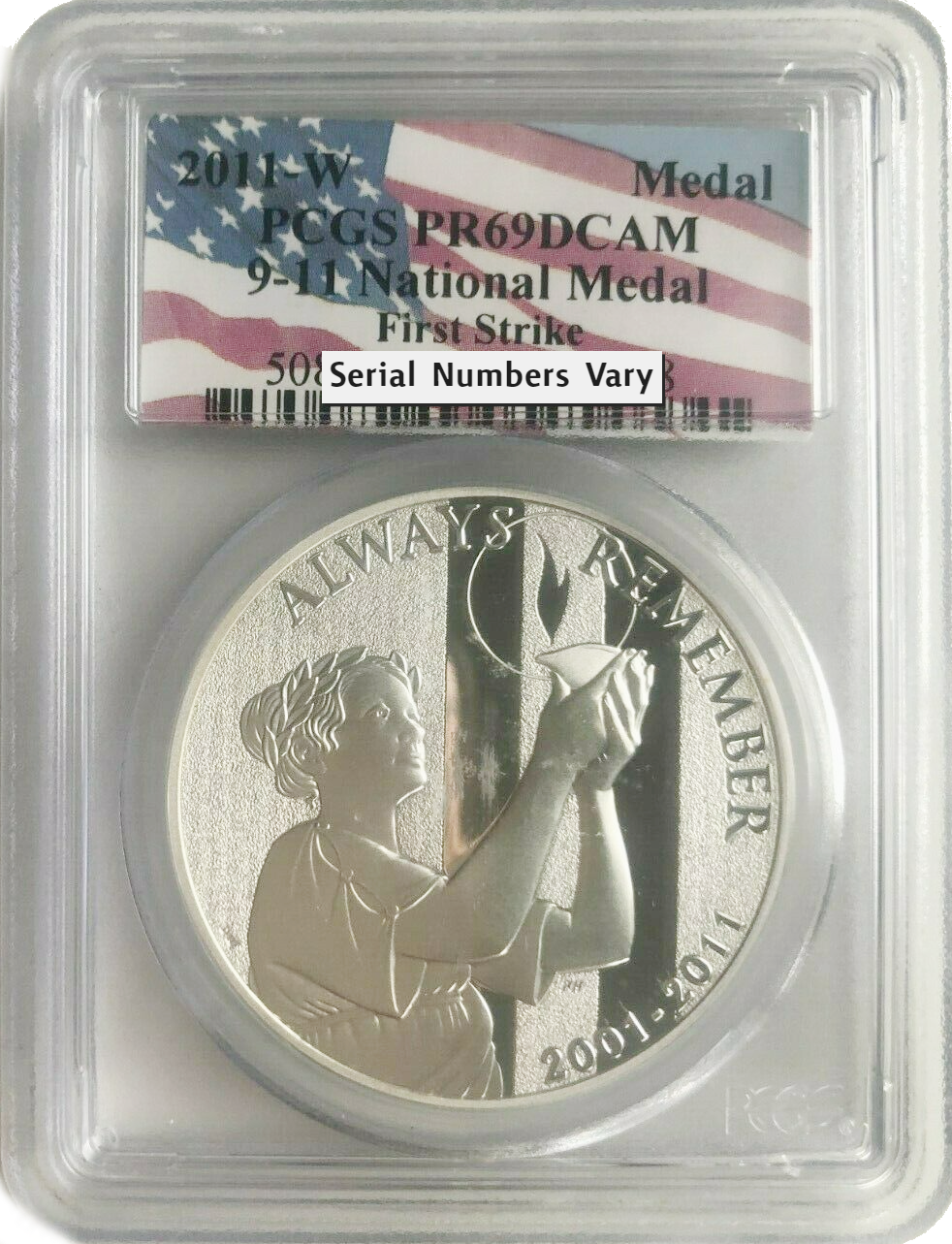 2011-W 9/11 National Medal Proof - PCGS PR69 Flag Label