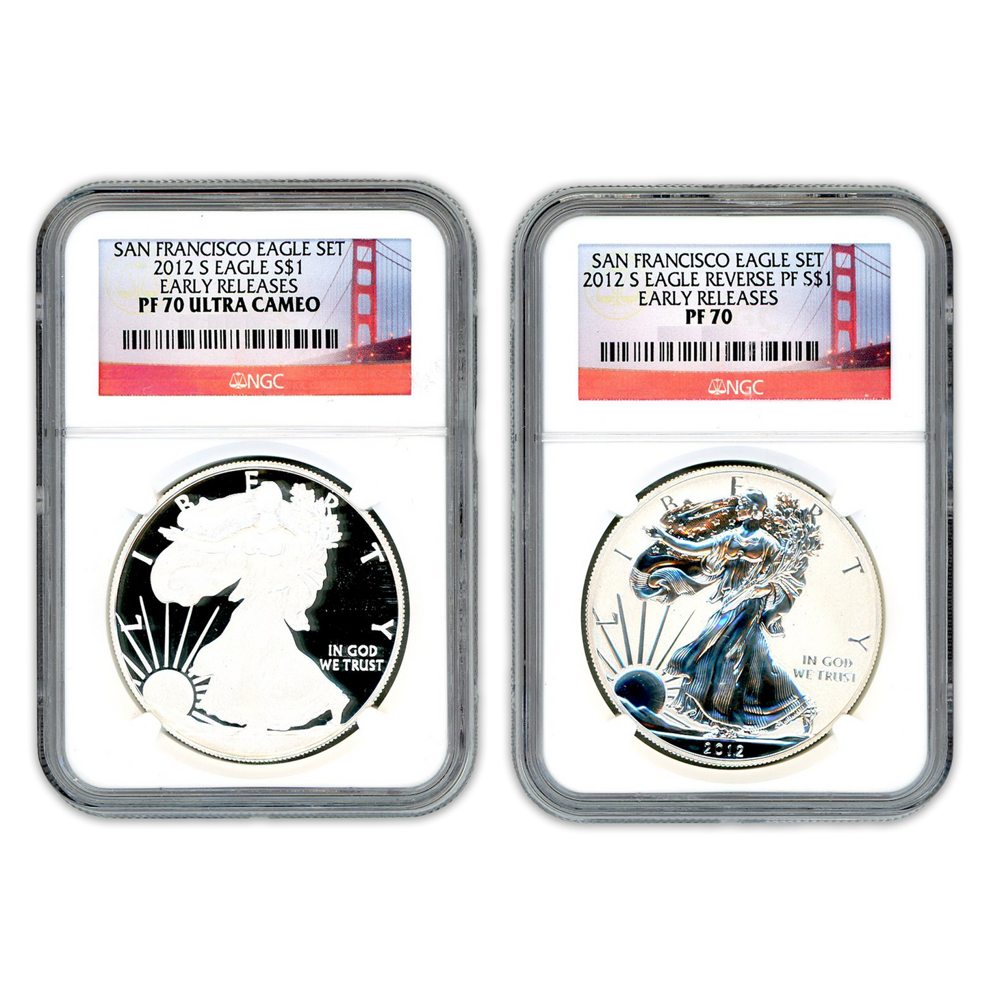 2012 S Silver Eagle 2 pc San Fransisco Set -  NGC PF70