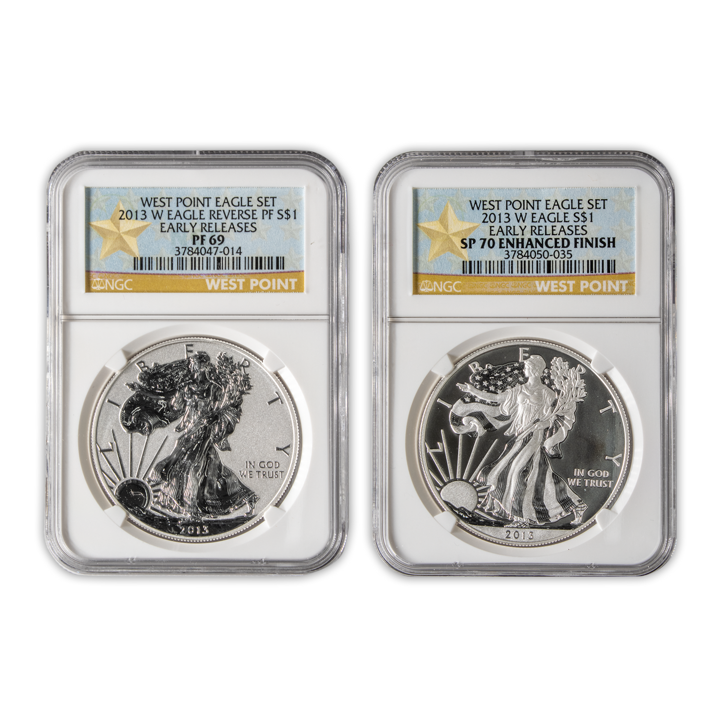 2013 (W) Silver Eagle Set - Heraldic Eagle - Two Piece Set - NGC PF69