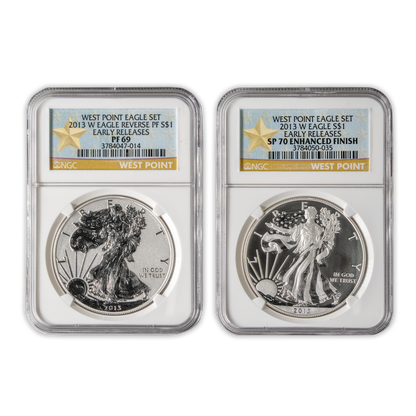 2013 (W) Silver Eagle Set - Heraldic Eagle - Two Piece Set - NGC PF69