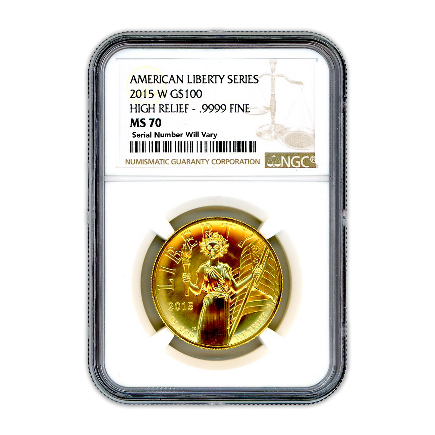 2015 $100 Gold Liberty - High Relief - NGC MS70