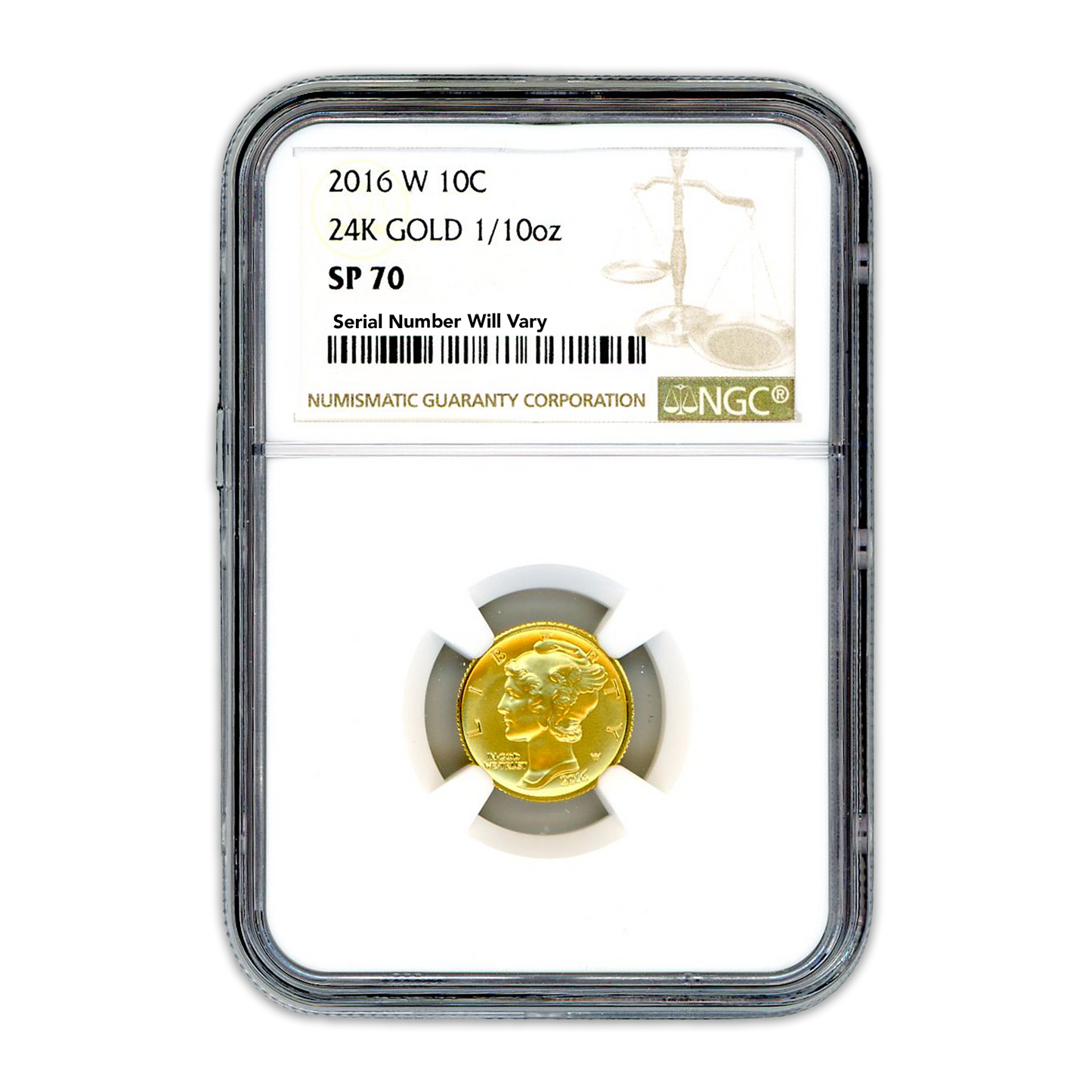 2016 Mercury Dime .999 Gold - 1/10 oz NGC SP70