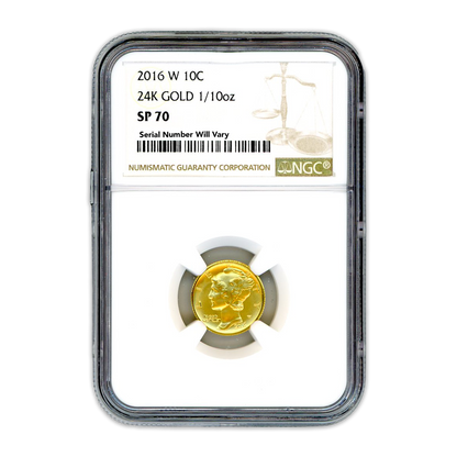 2016 Mercury Dime .999 Gold - 1/10 oz NGC SP70