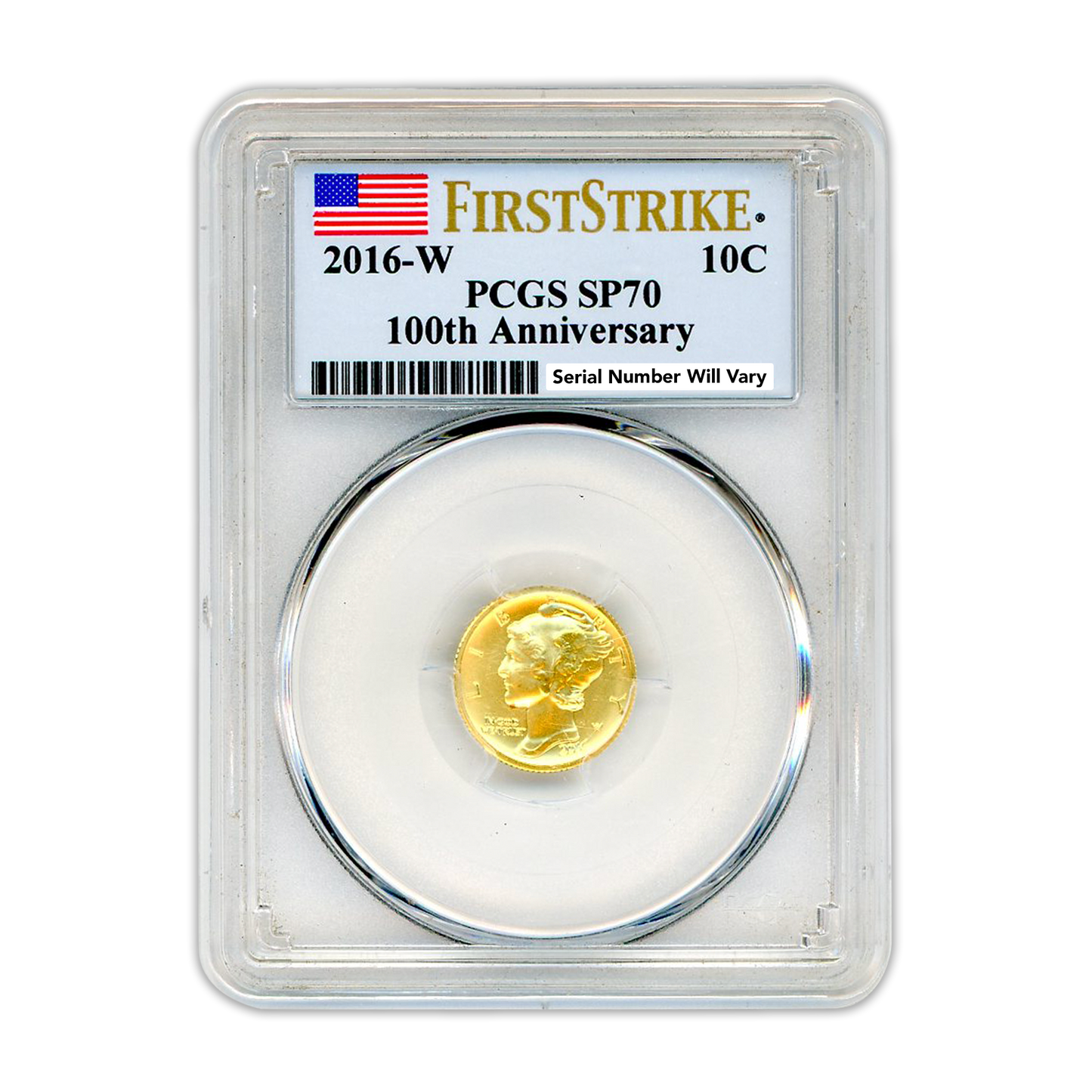 2016-W 10c Gold Mercury Dime - 1/10oz - PCGS SP70