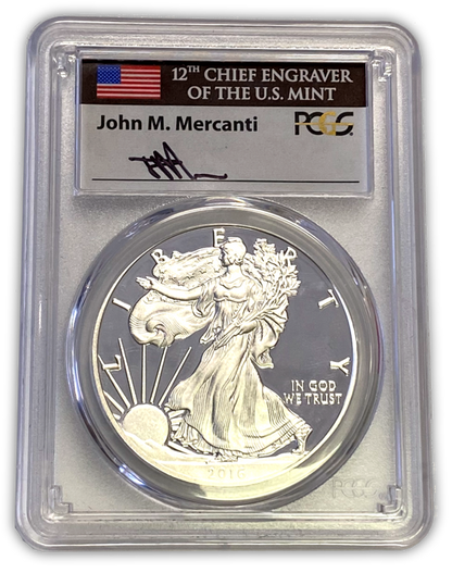2016 Silver Eagle Proof - PCGS PF70DCAM FDOI First Day of Issue - Mercanti Label