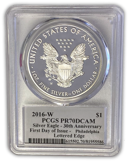 2016 Silver Eagle Proof - PCGS PF70DCAM FDOI First Day of Issue - Mercanti Label