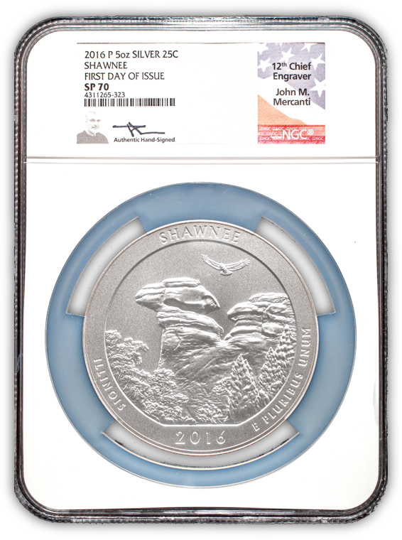 2016 Shawnee 5 oz Silver - NGC SP70 Mercanti Label