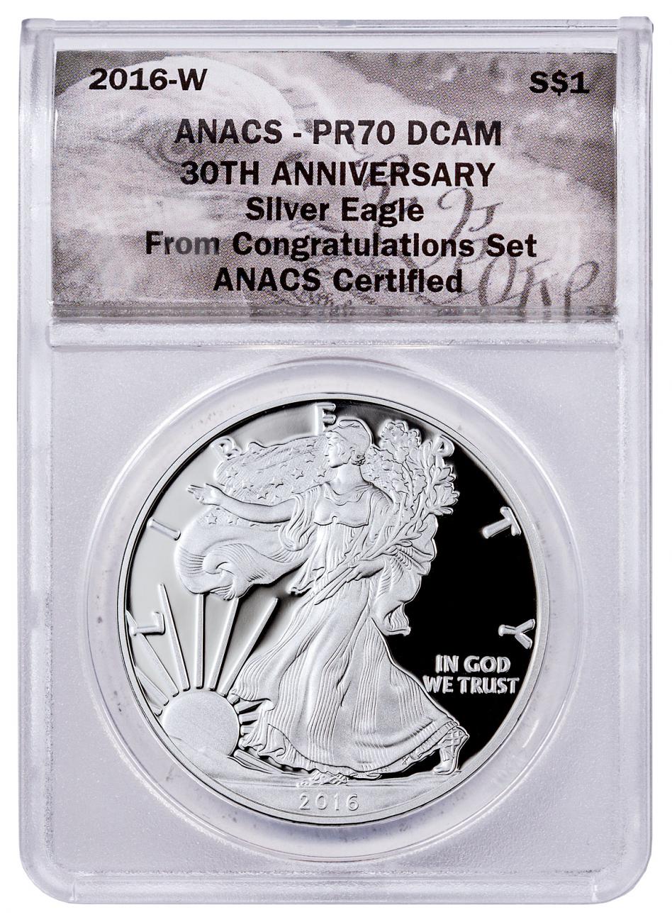 2016 Silver Eagle - Proof - Congratulations - ANACS PR70