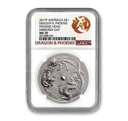 2017 Dragon & Phoenix Error 1 Oz Silver - Perth Mint - Business Strike  - NGC MS70