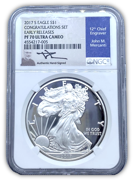2017-S Silver Eagle Congratulations - NGC PF70 ER Early Releases - Mercanti Label