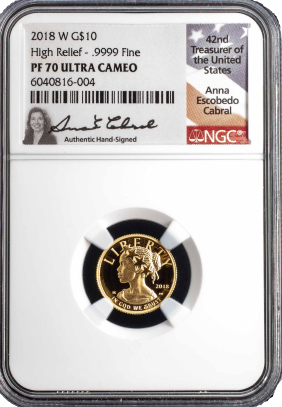 2018 $10 Gold Eagle - 1/4 oz  High Relief - West Point Proof - NGC PF70UCAM - Anna Cabral