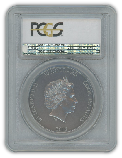 2018 Cook Islands Shield of Athena 2 oz Silver - PCGS MS70 High Relief First Day of Issue Antique Finish