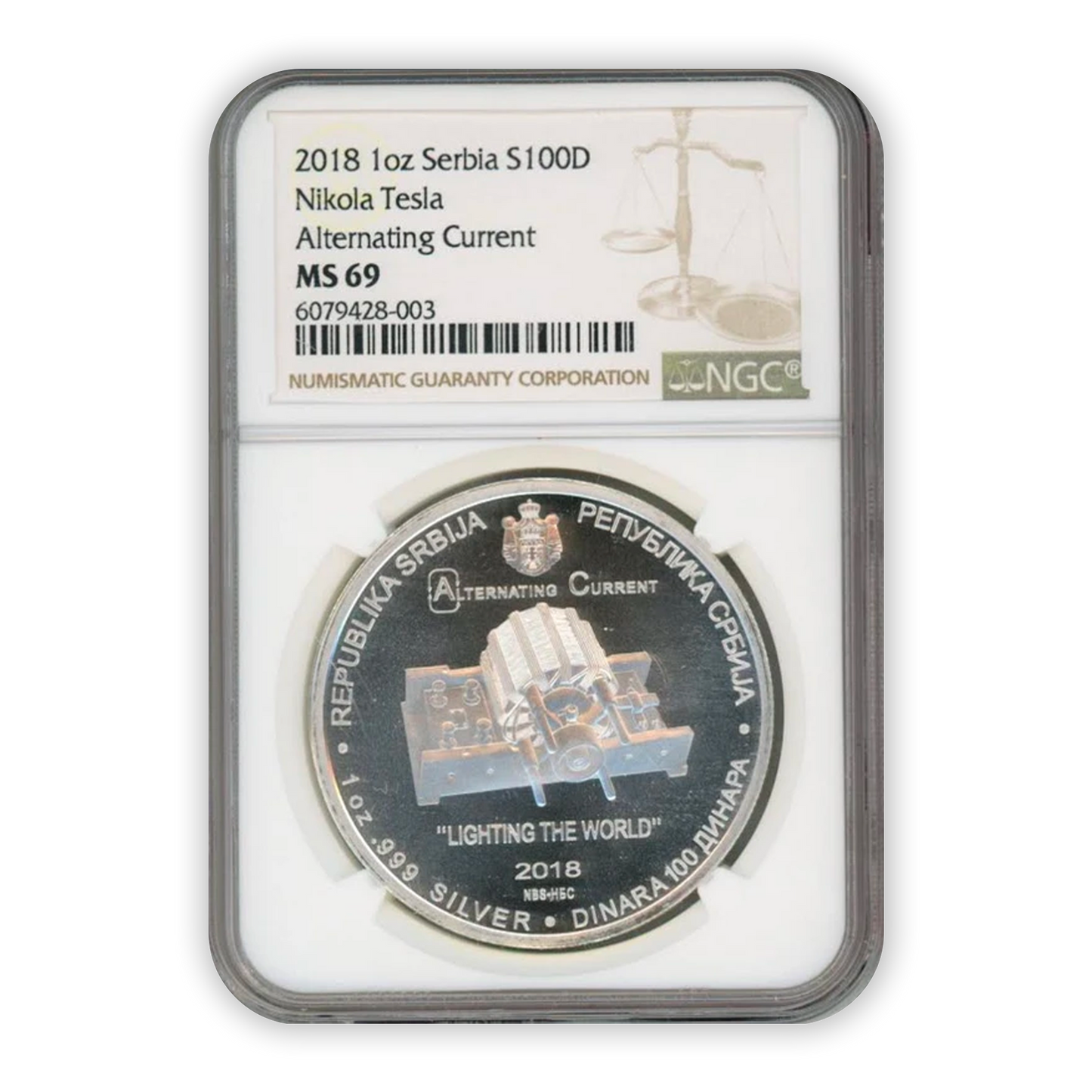 2018 Nikola Tesla 1 Oz Silver - Serbian Mint - NGC MS69