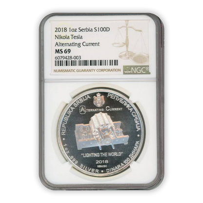 2018 Nikola Tesla 1 Oz Silver - Serbian Mint - NGC MS69