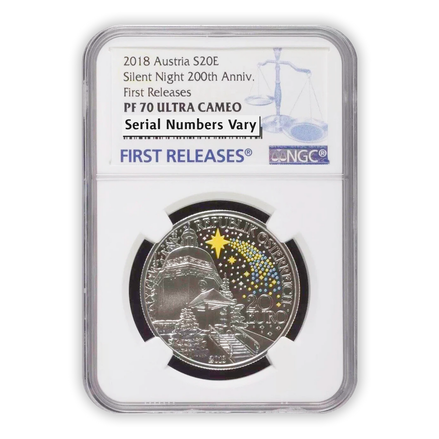 2018 Silent Night 1 oz Silver - Austrian Mint - NGC PF70