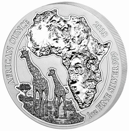 2018 Giraffe 1 Oz Silver - Rwanda - Brilliant Uncirculated