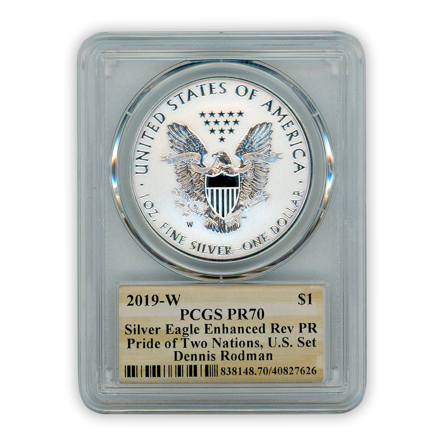 2019 -W Silver Eagle Enhanced Reverse Proof - PCGS PR70 Dennis Rodman Label
